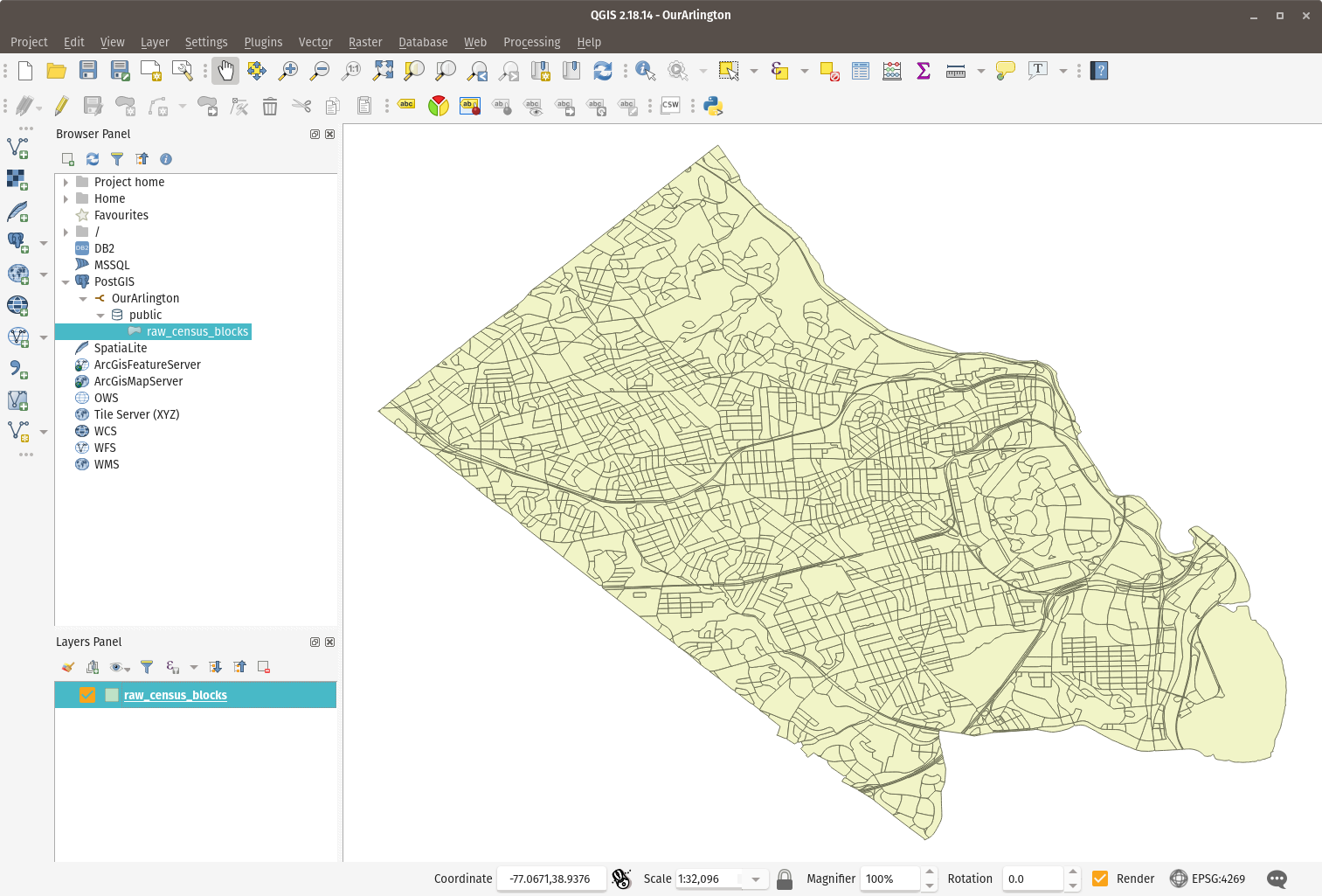 QGIS showing census blocks