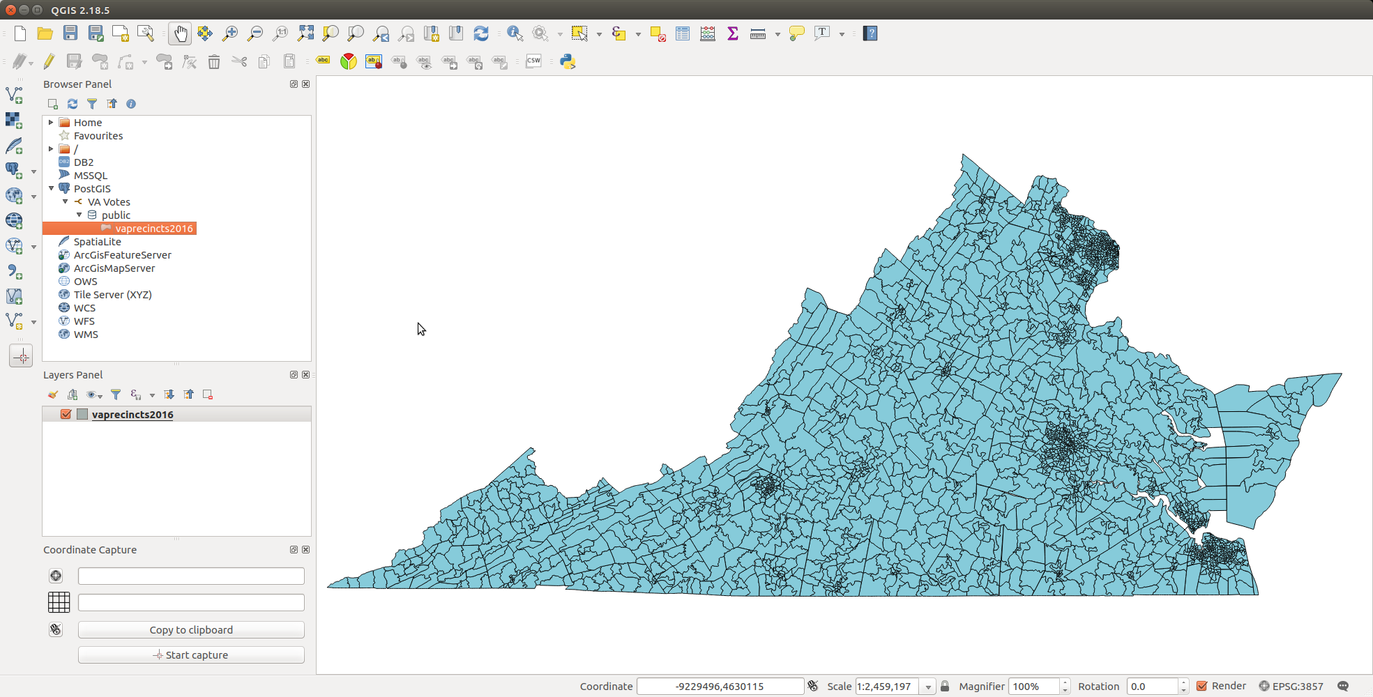 VA Votes database in QGIS