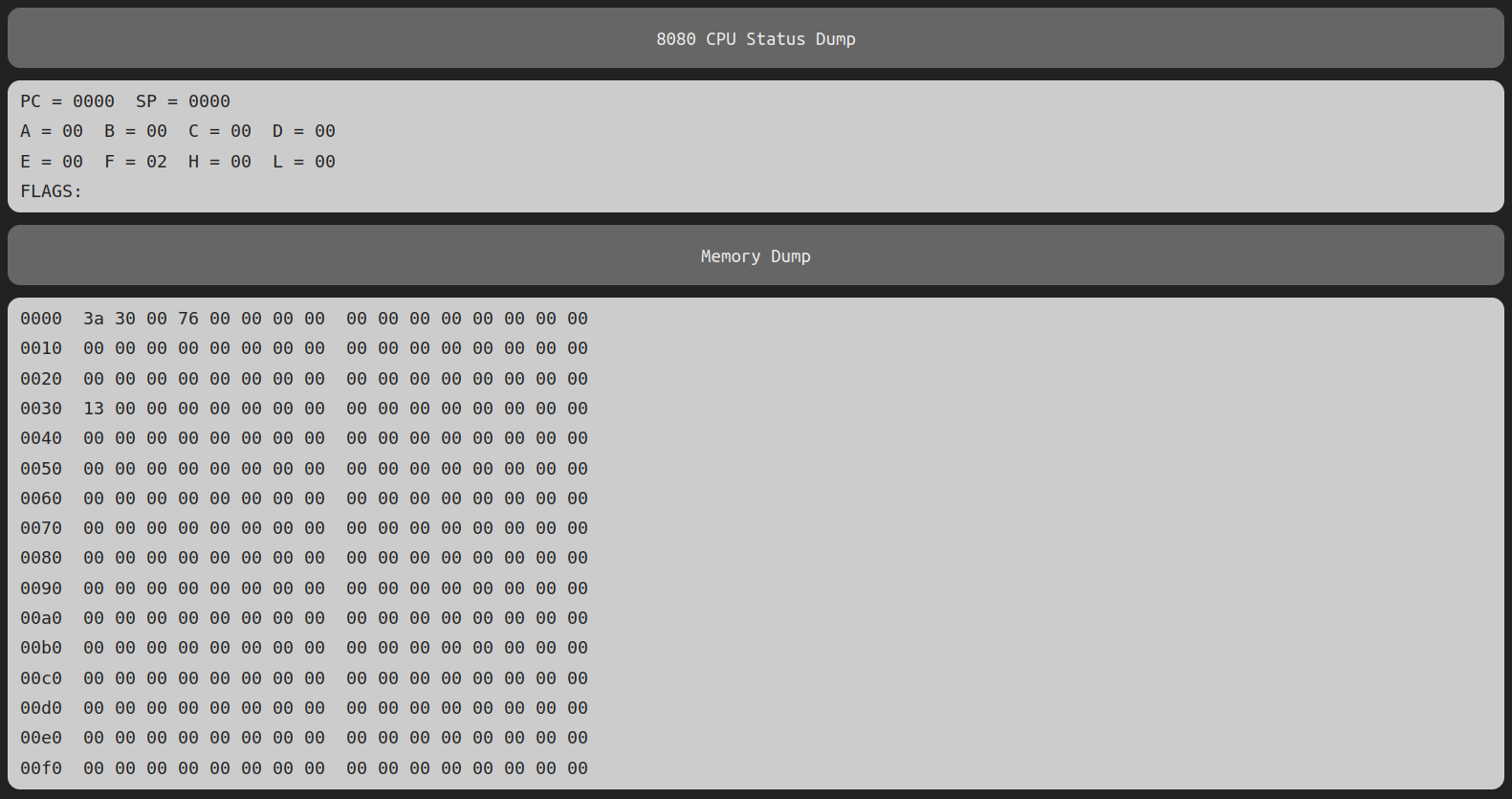 CPU and Address dump