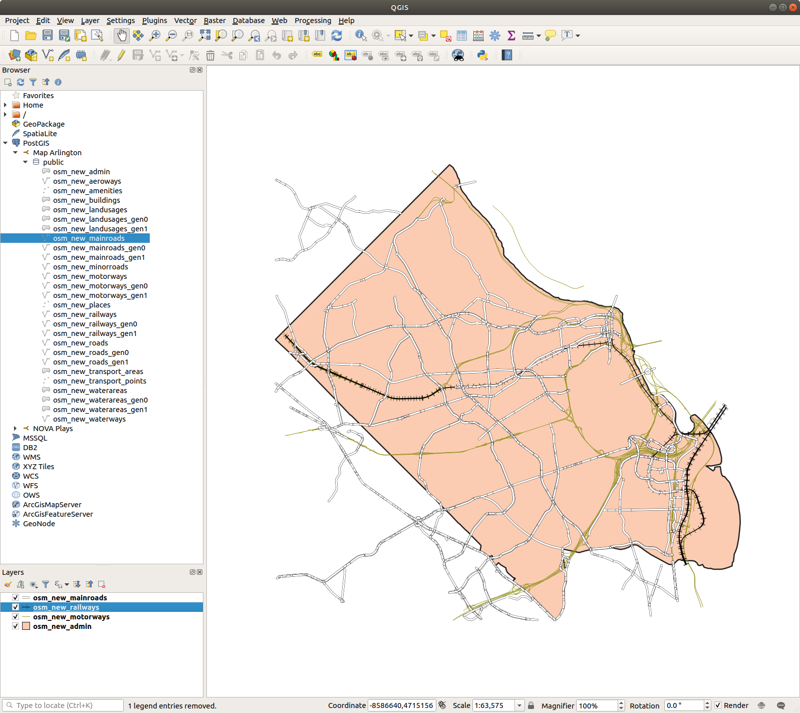Map Arlington database in QGIS